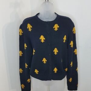 Dana Buchman Navy and Yellow Patterned Cardigan